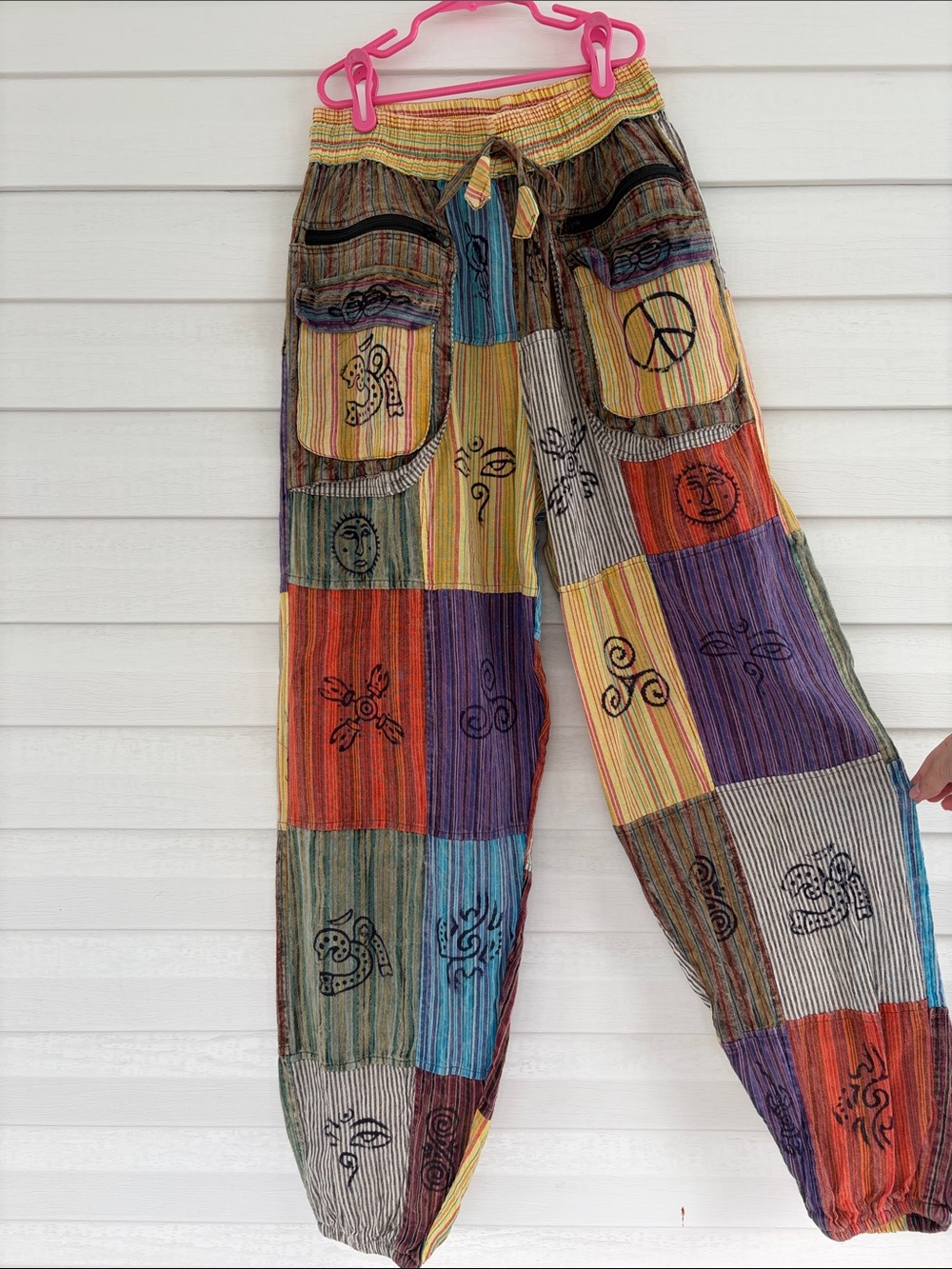 Boho Patchwork Cotton Pants Hippie Festival Yoga Bohemian Colorful Lounge Artsy - Picture 2 of 9